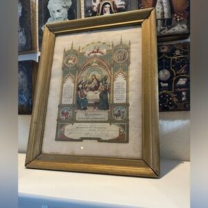 Antique Framed First Communion Certificate Circa‎ 1900